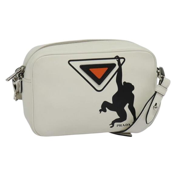 PRADA Shoulder Bag Leather White Silver - Picture 1 of 13